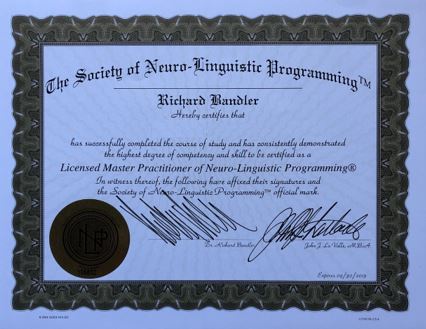 NLP（神経言語プログラ民）ライセンス認定証